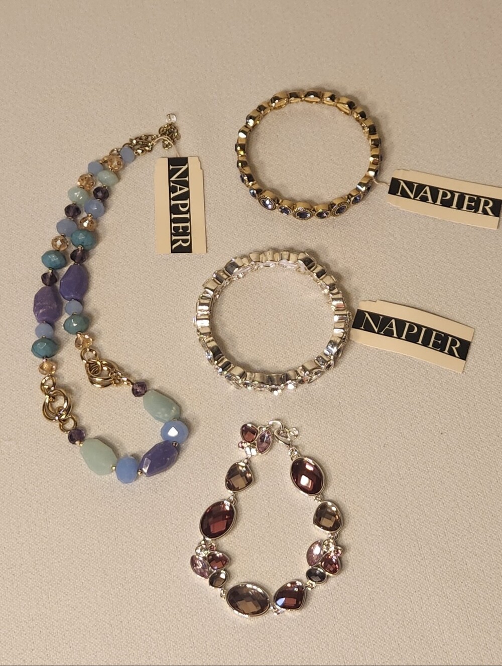 Lot Of 4 Napier Jewelry Pieces Necklsce Three Bracelets New & Used  Jewelry Lot